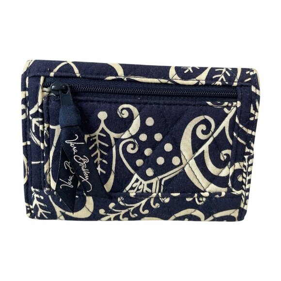 Vera Bradley Twirly Birds Navy Quilted Fabric Wallet Snap Closure ID Window - Picture 2 of 5